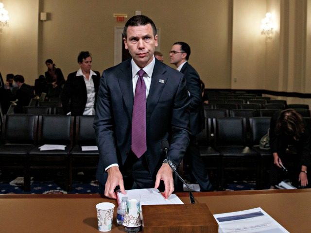 Acting Secretary of Homeland Security Kevin McAleenan on Capitol Hill in Washington, Wednesday, May 22, 2019, prepares to leave after the House Homeland Security Committee on budget. (AP Photo/Carolyn Kaster)