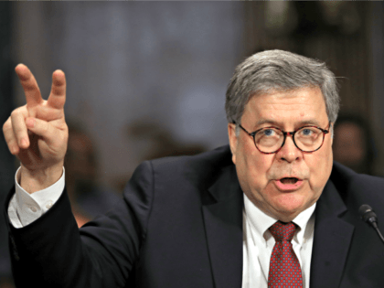 WASHINGTON, DC - MAY 1: U.S. Attorney General William Barr gestures as he testifies before