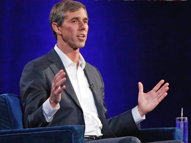 Former Democratic Texas congressman Beto O'Rourke gestures during a live interview with Op