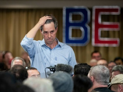 Former U.S. Representative and 2020 Democratic presidential hopeful Beto O'Rourke listens to a question during a town hall event, April 17, 2019 in Alexandria, Virginia. O'Rourke took numerous questions from the audience on a wide variety of topics. (Photo by Drew Angerer/Getty Images)