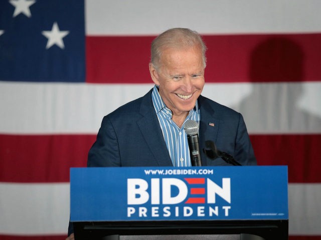 Democratic presidential candidate and former vice president Joe Biden speaks to guests dur