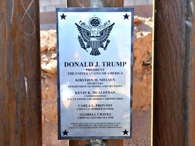 A plaque placed by US Department of Homeland Security Secretary Kirstjen Nielsen adorns th