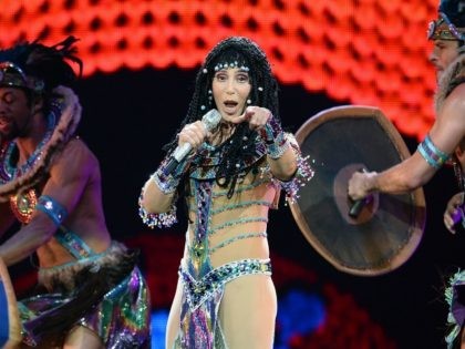 LAS VEGAS, NV - MAY 25: Singer Cher (C) performs with dancers at the MGM Grand Garden Aren