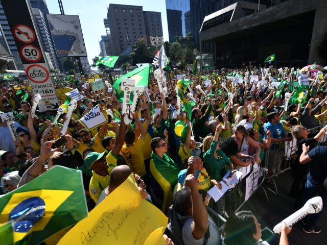 Supporters of Brazilian President Jair Bolsonaro demonstrate along Paulista Avenue in Sao
