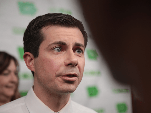 Democratic presidential candidate and South Bend, Indiana Mayor Pete Buttigieg greets gues