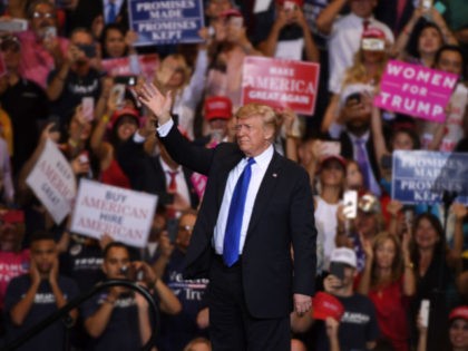 U.S. President Donald Trump waves as he walks onstage for a campaign rally at the Las Vegas Convention Center on September 20, 2018 in Las Vegas, Nevada. Trump is in town to support the re-election campaign for U.S. Sen. Dean Heller (R-NV) as well as Nevada Attorney General and Republican …