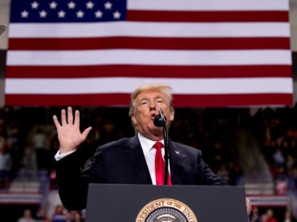 President Donald Trump speaks at a rally at Resch Center Complex in Green Bay, Wis., Satur