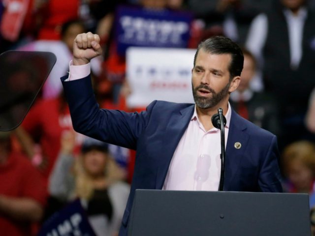 Donald Trump Jr. speaks ahead of his father President Donald Trump at a Make America Great