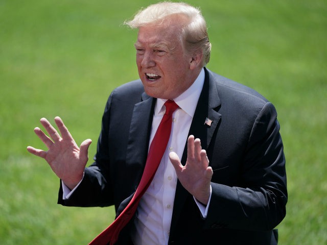 U.S. President Donald Trump talks to reporters while departing the White House May 24, 2019 in Washington, DC. Trump is traveling to Japan where, according to the president, he will be the guest of honor at Japan's "biggest event that they’ve had in over 200 years," when he meets with …