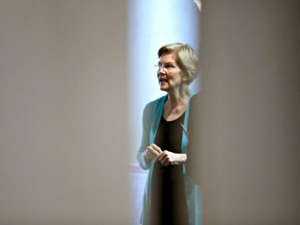 Democratic presidential candidate Sen. Elizabeth Warren waits backstage before speaking to