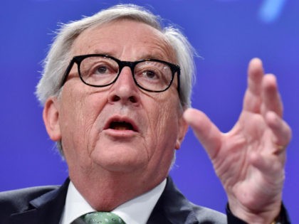 European Commission President Jean-Claude Juncker gestures as he speaks during a press conference at the European Commission headquarters in Brussels on May 7, 2019. (Photo by Eric Vidal / AFP) (Photo credit should read ERIC VIDAL/AFP/Getty Images)