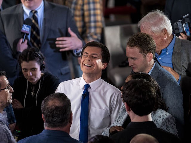CLAREMONT, NH - MAY 19: South Bend, Indiana Mayor Pete Buttigieg greets supporters after a town hall with Fox News Channel on May 18, 2019 in Claremont, New Hampshire. Buttigieg, one of 23 Democrats seeking the 2020 presidential nomination, pitched four distinct tax hikes at the event when asked about …