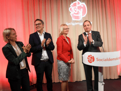 (From L) Social Democrats (Socialdemokraterna) top candidates Jytte Guteland, Johan Daniel