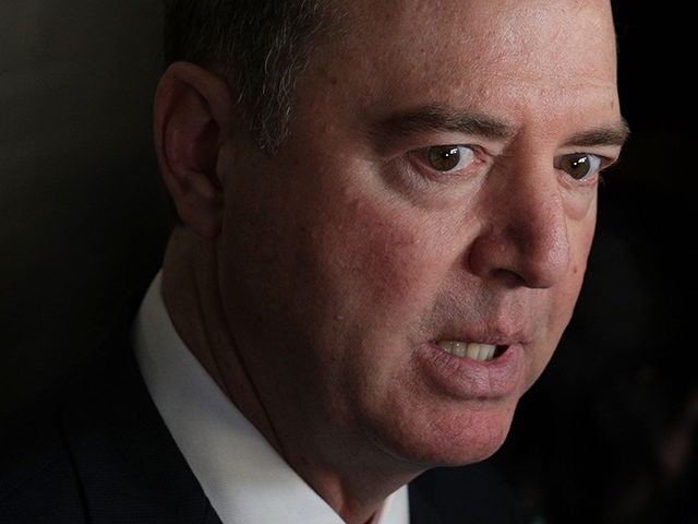 WASHINGTON, DC - MAY 22: Committee Chairman of U.S. House Intelligence Committee Rep. Adam Schiff (D-CA) speaks to members of the media as he arrives at a House Democrats meeting at the Capitol May 22, 2019 in Washington, DC. Speaker of the House Rep. Nancy Pelosi held the meeting with …