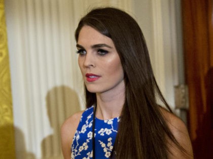 WASHINGTON, DC - JANUARY 22: Hope Hicks, White House director of strategic communications, arrives to a swearing in ceremony of White House senior staff in the East Room of the White House on January 22, 2017 in Washington, DC. Trump today mocked protesters who gathered for large demonstrations across the …