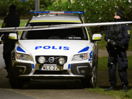 Police have cordoned off an area after an object exploded next to a police station in Rosengard in Malmo, Sweden on January 17, 2018. / AFP PHOTO / TT News Agency / Johan NILSSON / Sweden OUT (Photo credit should read JOHAN NILSSON/AFP/Getty Images)