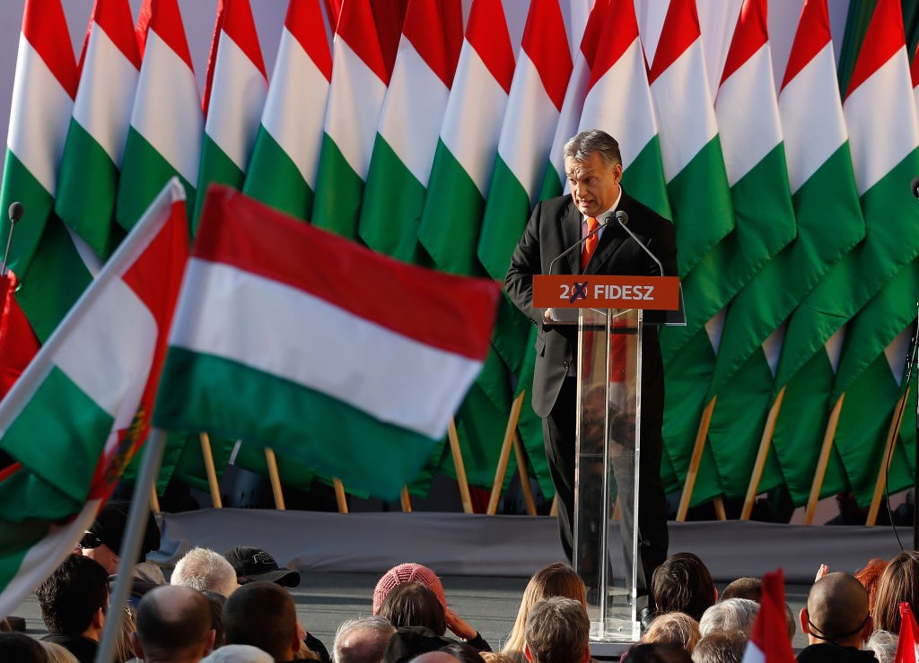 SZEKESFEHERVAR, HUNGARY - APRIL 06: Hungarian Prime Minister Viktor Orban attends his Fidesz party campaign closing rally on April 6, 2018 in Szekesfehervar, Hungary. Hungary will hold a parliamentary election on April 8, 2018. (Photo by Laszlo Balogh/Getty Images)