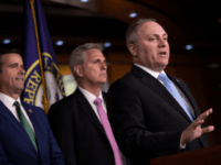 (L-R) Rep. John Ratcliffe (R-TX) House Minority Leader Kevin McCarthy (R-CA) look on as Rep. Steve Scalise (R-LA) speaks during a press conference at the U.S. Capitol, March 26, 2019 in Washington, DC. Over the weekend, U.S. Attorney General William Barr sent a letter to Congressional leaders informing them that …