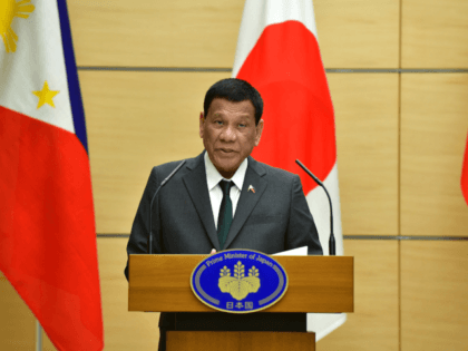 Philippines' President Rodrigo Duterte delivers a speech during a joint press statement wi
