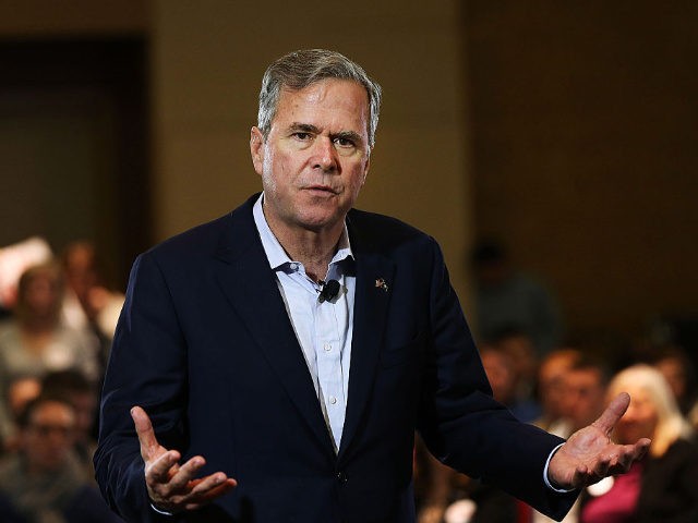 COLUMBIA, SC - FEBRUARY 18: Republican presidential candidate Jeb Bush speaks to an audience of voters on February 18, 2016 in Columbia, South Carolina. Bush, who is running as a moderate in the campaign, brought out his older brother former President George W. Bush last Monday in an attempt to …