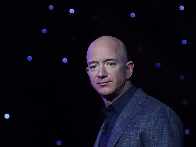 WASHINGTON, DC - MAY 09: Jeff Bezos, owner of Blue Origin, introduces a new lunar landing module called Blue Moon during an event at the Washington Convention Center, May 9, 2019 in Washington, DC. Bezos said the module will be used to land humans the moon once again. (Photo by …