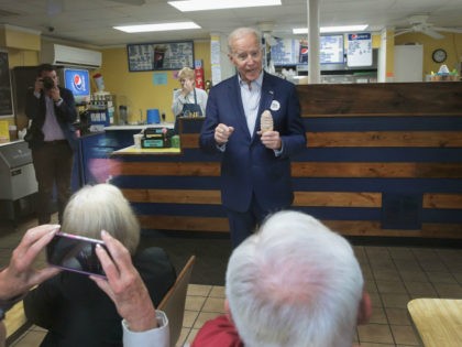 Democratic presidential candidate and former vice president Joe Biden makes a stop at the The Cone Shoppe while on the campaign trail on April 30, 2019 in Monticello, Iowa. Biden is on his first visit to the state since announcing that he was officially seeking the Democratic nomination for president. …