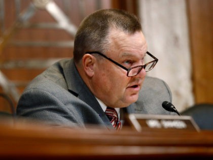 Sen. Jon Tester, D-Mont., ranking member of the Senate Appropriations subcommittee on Homeland Security, speaks during a hearing with Acting Homeland Security Secretary Kevin McAleenan on President Trump's budget request for Fiscal Year 2020, Thursday, May 2, 2019, on Capitol Hill in Washington. (AP Photo/Patrick Semansky)