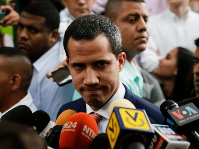 Venezuelan opposition leader Juan Guaido, recognized by many members of the international community as the country's rightful interim ruler, talks to the media during the Plan Pais International Congress to debate government proposals at Universidad Católica Andrés Bello on May 24, 2019 in Caracas, Venezuela. (Photo by Eva Marie Uzcategui/Getty …