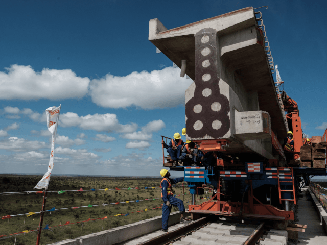 A picture taken on June 23, 2018 shows a railway track at the construction site of Standard Gauge Railway (SGR) during the Presidential Inspection of the SGR Nairobi-Naivasha Phase 2A project in Nairobi, Kenya. - The SGR phase 2A project is an 120km extensiton of the Monbasa-Nairobi SGR project (Phase …