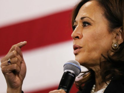 Democratic presidential candidate U.S. Sen. Kamala Harris (D-CA) speaks at a campaign stop