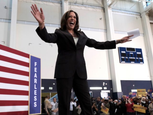 Democratic presidential candidate Sen. Kamala Harris, D-Calif. Is greeted by supporters as she takes to stage during her first campaign organizing event at Los Angeles Southwest College in Los Angeles, on Sunday, May 19, 2019. ((AP Photo/Richard Vogel)