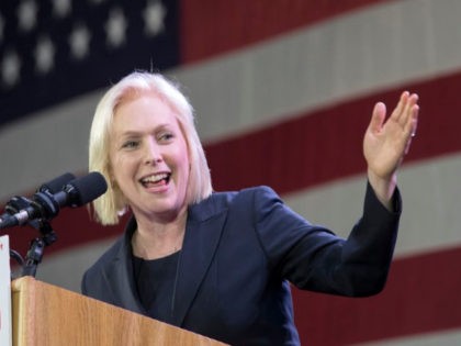 Sen. Kirsten Gillibrand speaks to supporters during an election night watch party hosted b