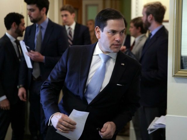 WASHINGTON, DC - APRIL 04: U.S. Sen. Marco Rubio (R-FL) arrives at a news conference at th
