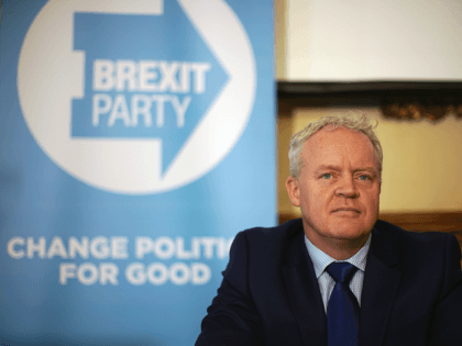 PETERBOROUGH, ENGLAND - MAY 09: Brexit Party's Mike Greene takes part in a press conferenc