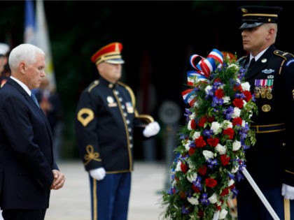 U.S. Vice President Mike Pence lays a wreath at the Tomb of the Unknown Soldier at Arlington National Cemetery on May 27, 2019 in Arlington, Virginia. (Photo by Tom Brenner/Getty Images)