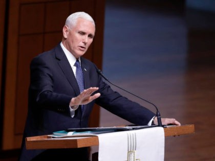 Vice President Mike Pence speaks during a funeral service for Sen. Richard Lugar, Wednesday, May 15, 2019, in Indianapolis. Lugar was a longtime Republican senator and former Indianapolis mayor who's been hailed as an "American statesman" since he died April 28 at age 87. (AP Photo/Darron Cummings)