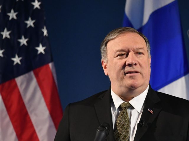 US Secretary of State Mike Pompeo speaks on Arctic policy at the Lappi Areena in Rovaniemi, Finland on May 6, 2019. - Pompeo is in Rovaniemi to attend the Arctic Council Ministerial Meeting. (Photo by MANDEL NGAN / POOL / AFP) (Photo credit should read MANDEL NGAN/AFP/Getty Images)