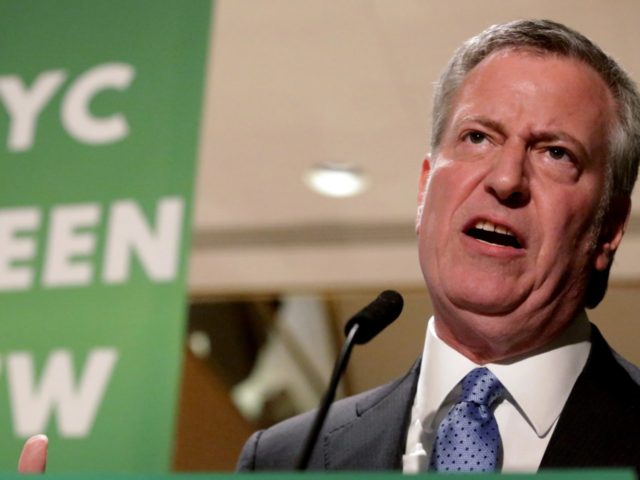 NEW YORK, NY - MAY 13: Mayor Bill De Blasio holds a Green New Deal rally At Trump Tower in
