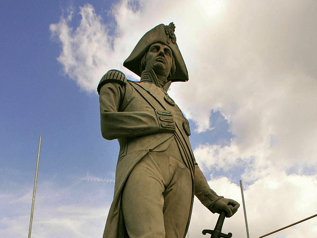 LONDON - JULY 11: The newly restored statue of Naval hero Lord Nelson is unveiled with cle