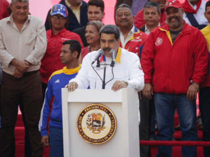 President of Venezuela Nicolas Maduro speaks during a demonstration summoned by Partido So