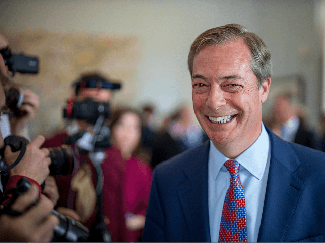 Brexit Party leader Nigel Farage, Member of the European Parliament, attends a press confe