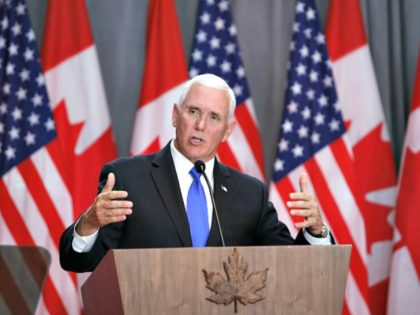 U.S. Vice President Mike Pence speaks during a news conference with Justin Trudeau, Canada's prime minister, not pictured, in Ottawa, Ontario, Canada on Thursday, May 30, 2019.  Pence promised the new trade pact between the U.S., Canada and Mexico will pass this year, shrugging off questions about whether the deal can …
