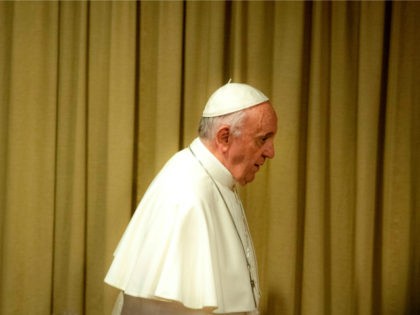 Pope Francis arrives at the opening session of the Italian Bishops' Conference (CEI) at th