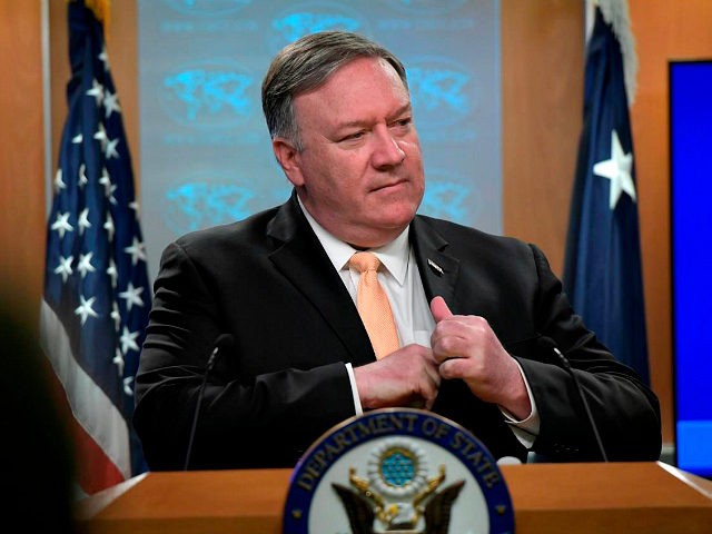 Secretary of State Mike Pompeo speaks during a news conference on Monday, April 22, 2019,