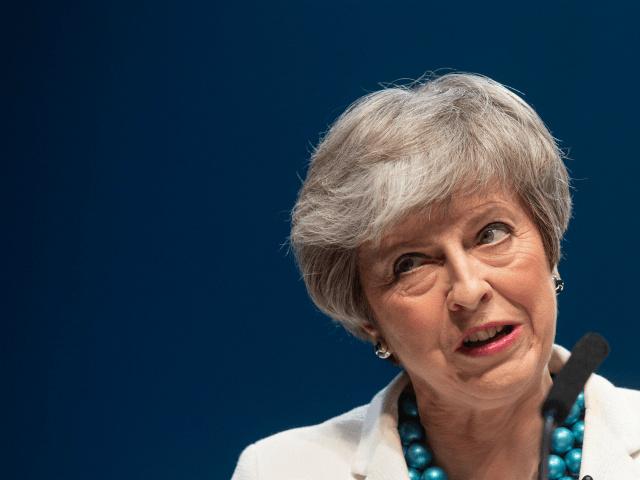 ABERDEEN, SCOTLAND - MAY 03: British Prime Minister Theresa May addresses the Scottish Con