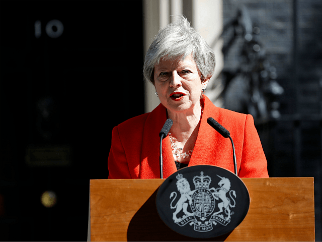 Britain's Prime Minister Theresa May announces her resignation outside 10 Downing street in central London on May 24, 2019. - Beleaguered British Prime Minister Theresa May announced on Friday that she will resign on June 7, 2019 following a Conservative Party mutiny over her remaining in power. (Photo by Tolga â€¦