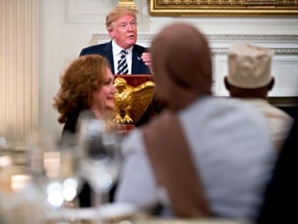 President Donald Trump speaks at an iftar dinner, which breaks a daylong fast, celebrating Islam's holy month of Ramadan, in the State Dining Room of the White House Wednesday, June 6, 2018, in Washington. (AP Photo/Andrew Harnik)