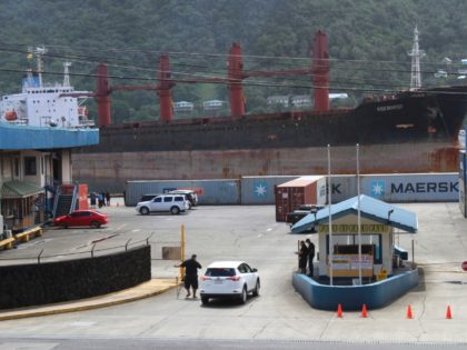 A view from the top of a two story building in Fagatogo village overlooking the Port of Pa