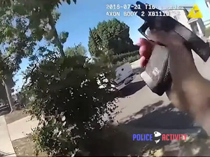 Body cam video shows two Anaheim, California, police officers firing over 70 rounds at a suspect during a neighborhood chase.