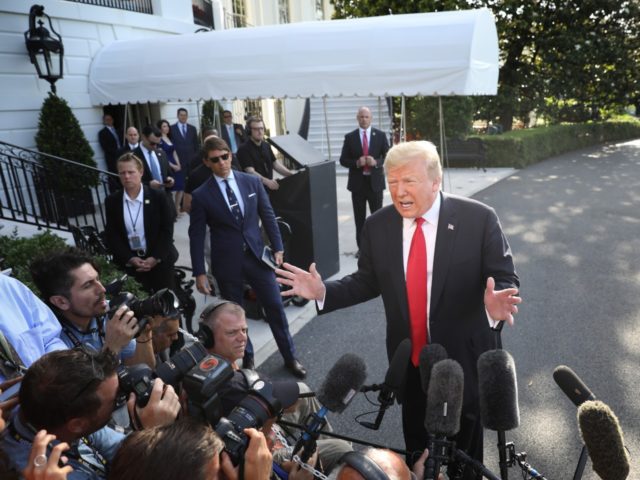WASHINGTON, DC - MAY 30: U.S. President Donald Trump answers questions on the comments of special counsel Robert Mueller while departing the White House May 30, 2019 in Washington, DC. Trump is scheduled to attend the commencement ceremony at the U.S. Air Force Academy in Colorado later in the day.(Photo …